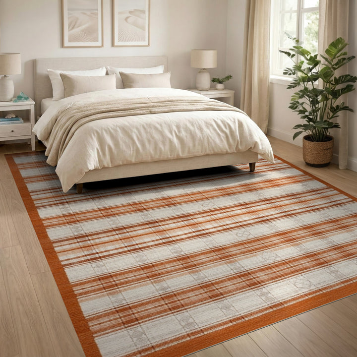 Orange Plaid Farmhouse Area Rug