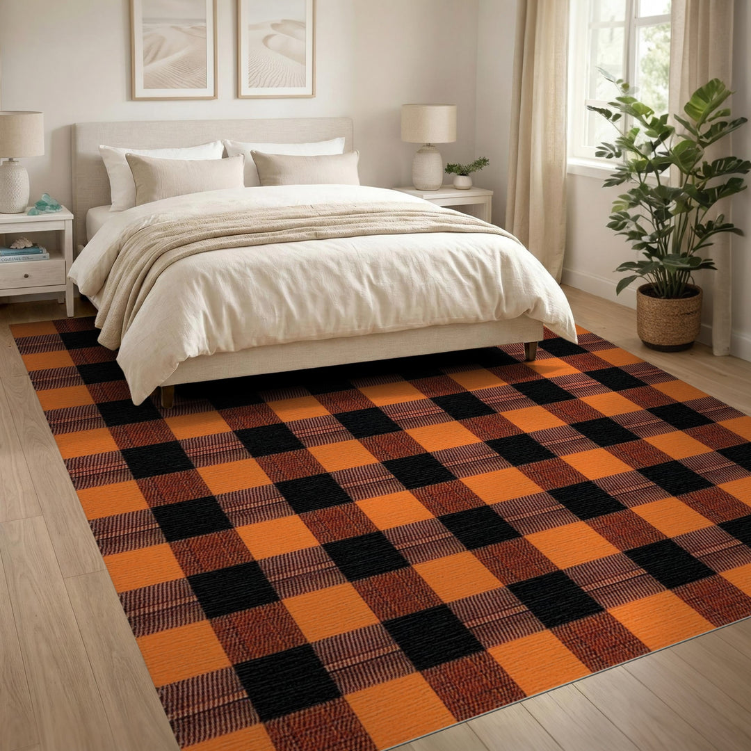 Bold Orange Black Checkered Area Rug