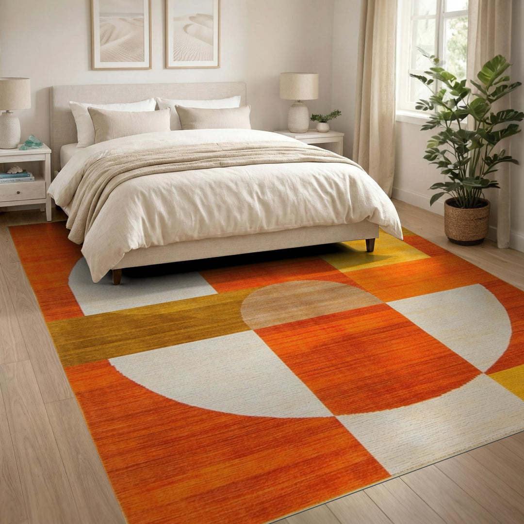 Orange Geometric Circle Geometric Modern Area Rug