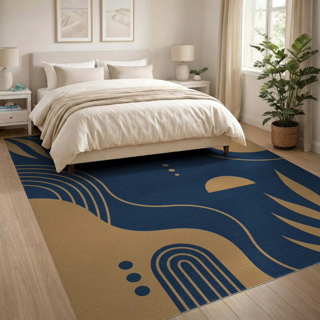 Abstract Area Navy Gold Abstract Wave Area Rug