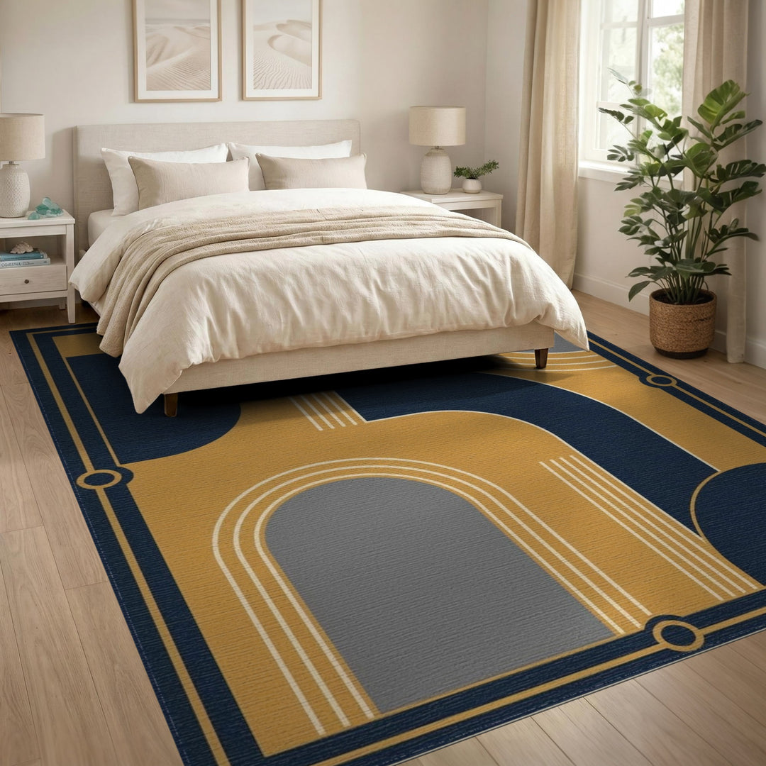 Navy and Gold Geometric Area Rug