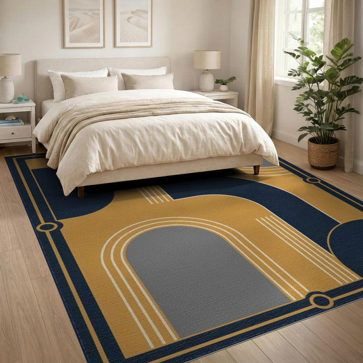 Navy and Gold Geometric Area Rug