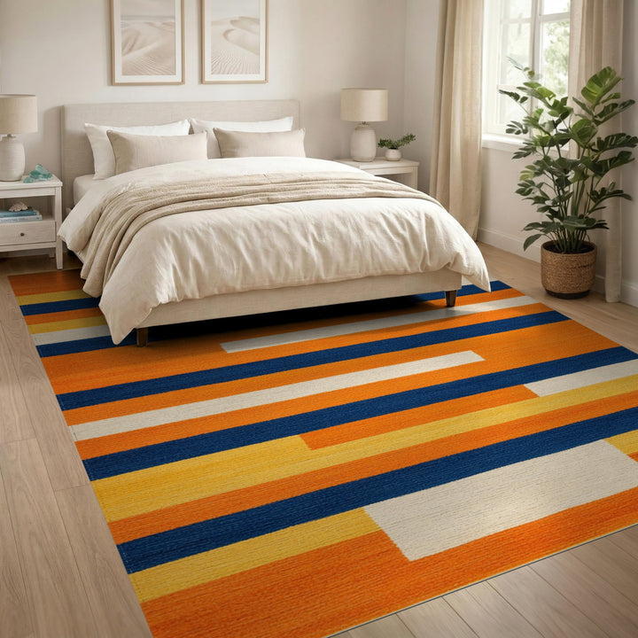 Orange Striped Geometric Area Rug