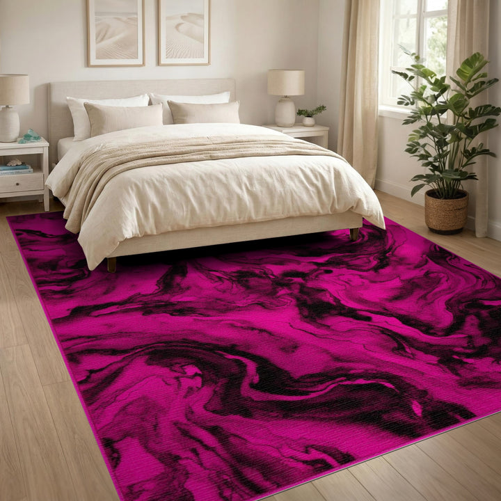 Pink Ink Swirl Abstract Area Rug