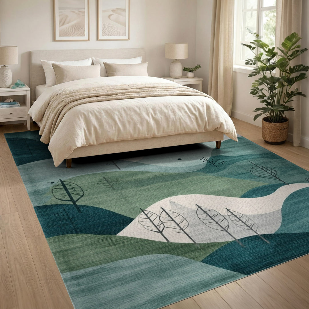Blue Teal Abstract Hills Area Rug