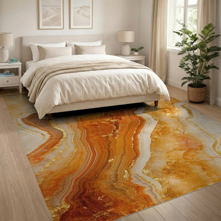 Abstract Area Orange Gold Marble Abstract Area Rug
