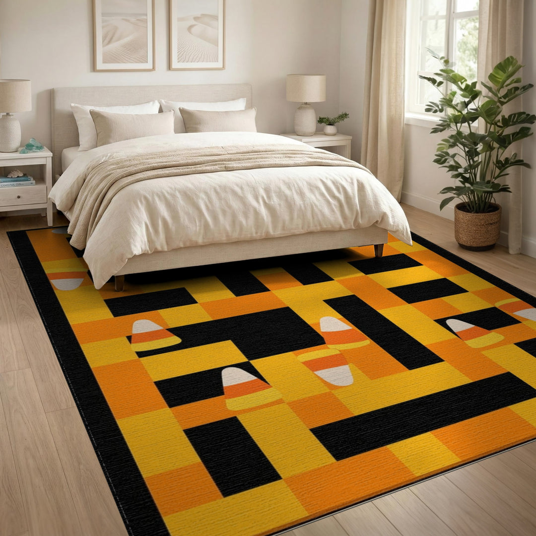 Candy Corn Orange Checkered Area Rug