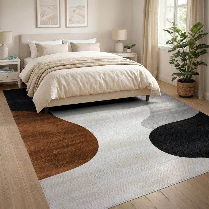Black and White Abstract Area Abstract Wave Black White Area Rug