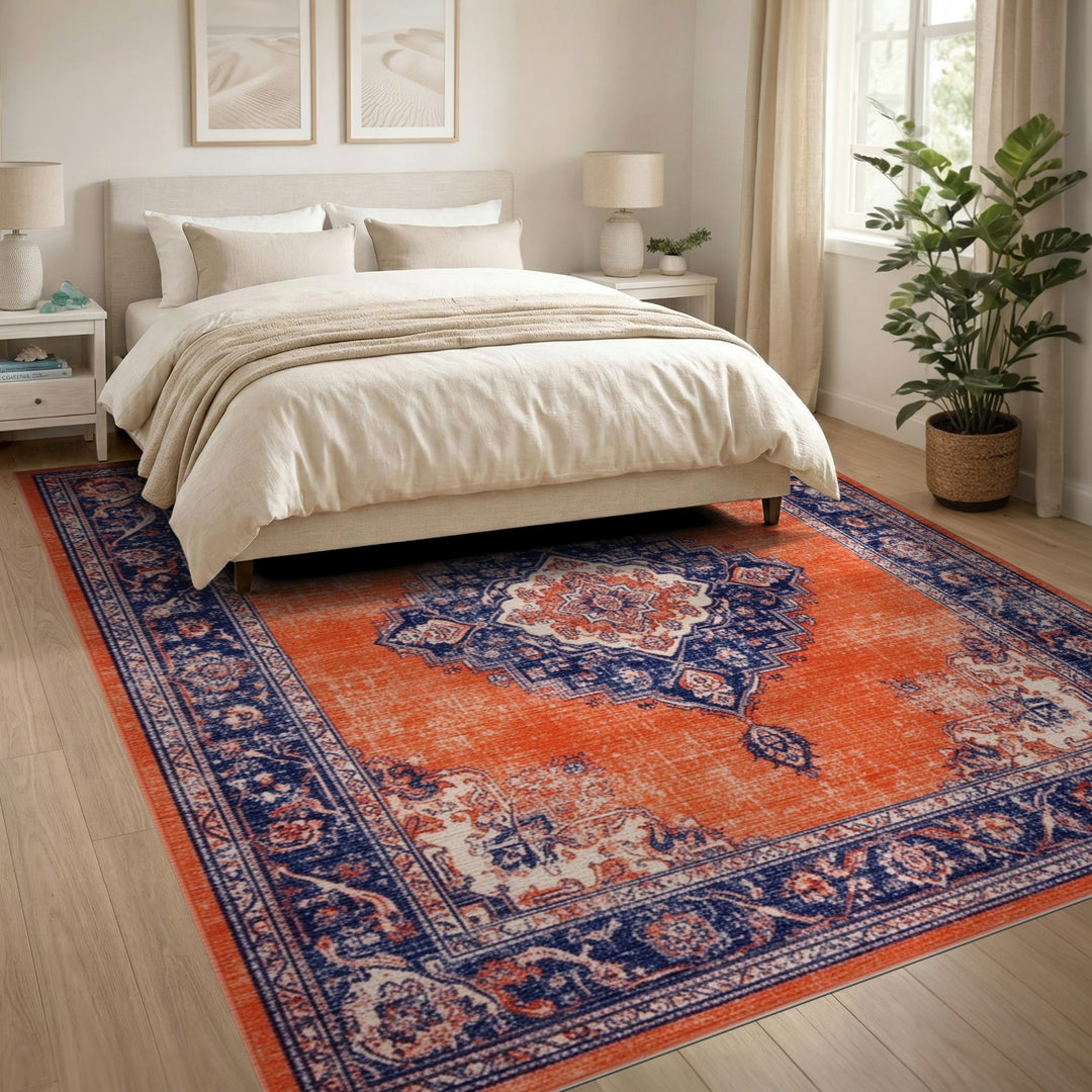 Orange Distressed Vintage Persian Area Rug