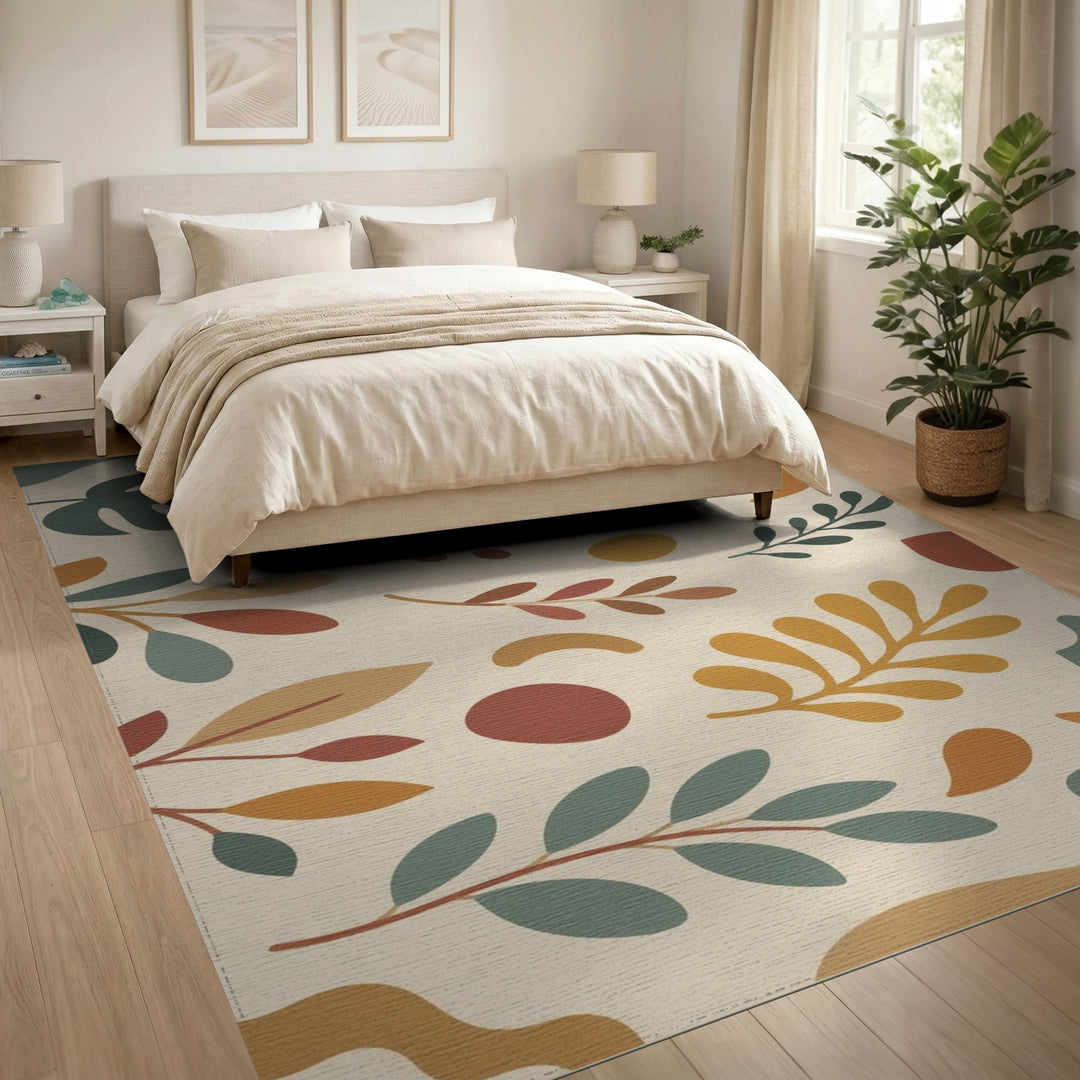 Boho Chic Beige Leaf Area Rug