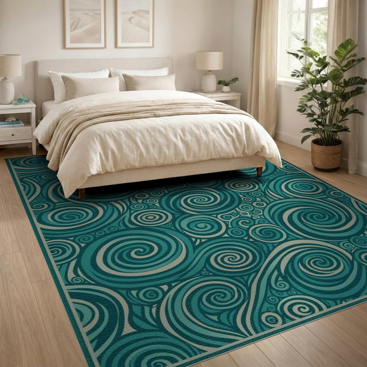 Teal Swirl Abstract Area Rug