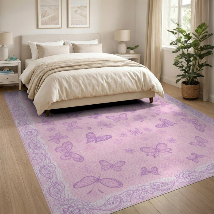 Butterfly Pink Butterfly Floral Area Rug
