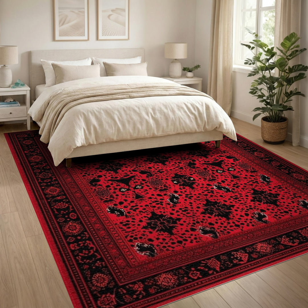 Red Traditional Persian Bold Red Persian Medallion Area Rug