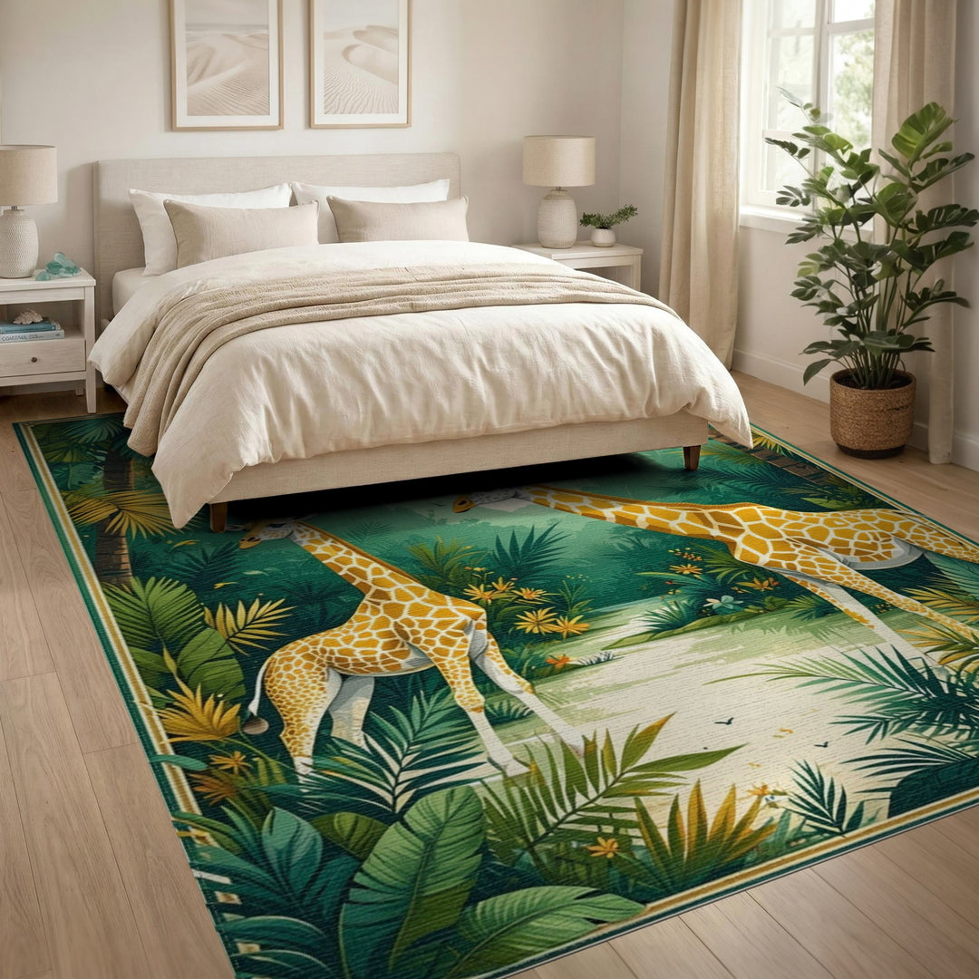 Jungle Giraffes Kids Cartoon Area Rug