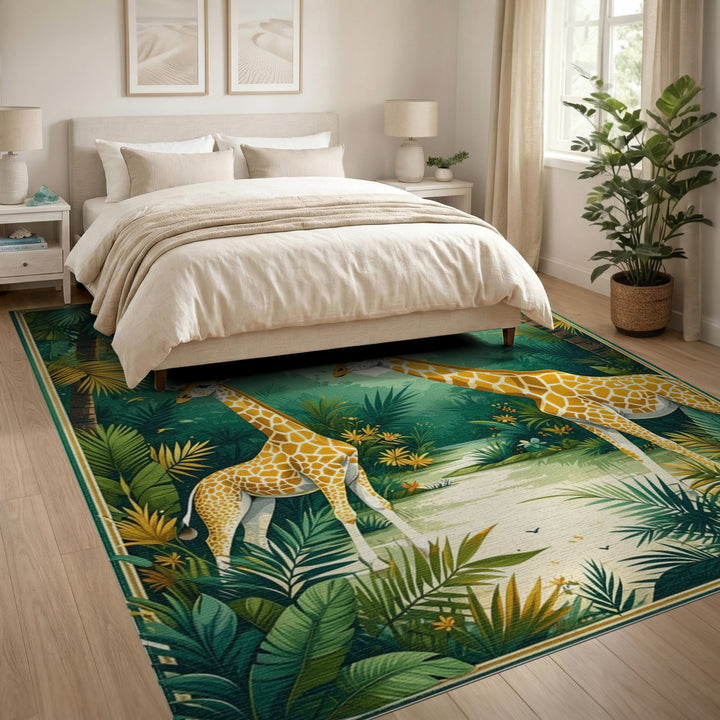 Jungle Giraffes Kids Cartoon Area Rug