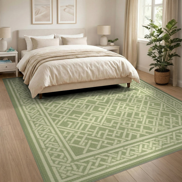 Sage Green Geometric Maze Area Rug