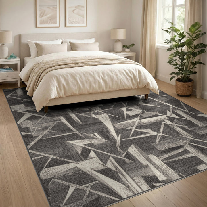 Monochrome Geometric Abstract Area Rug