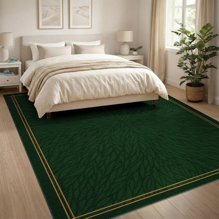 Deep Green Radial Leaf Area Rug