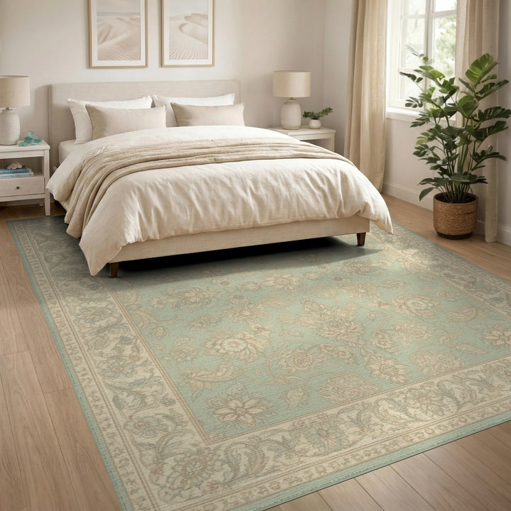 Teal Floral Vintage Area Rug