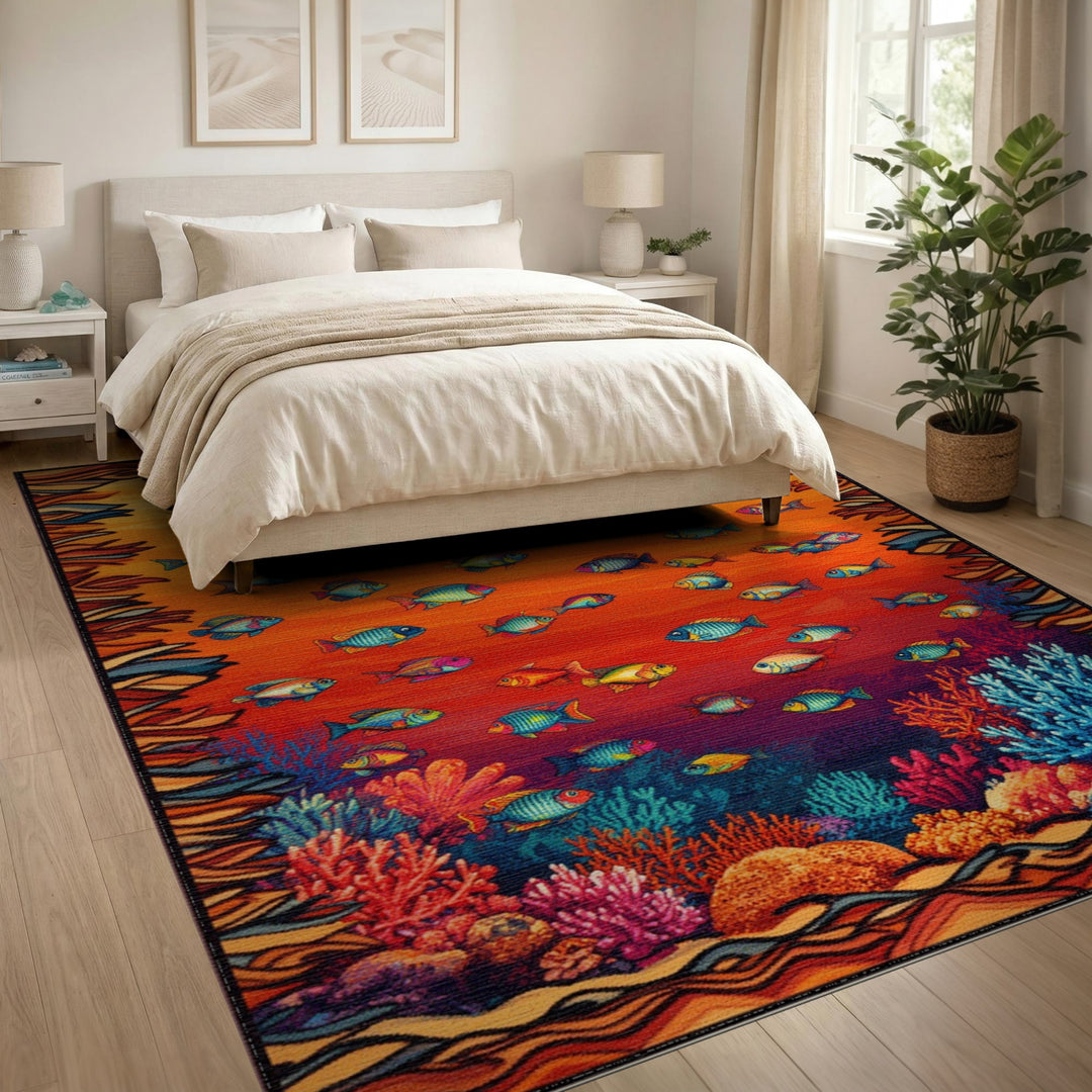 Vibrant Ocean Fish Coral Area Rug