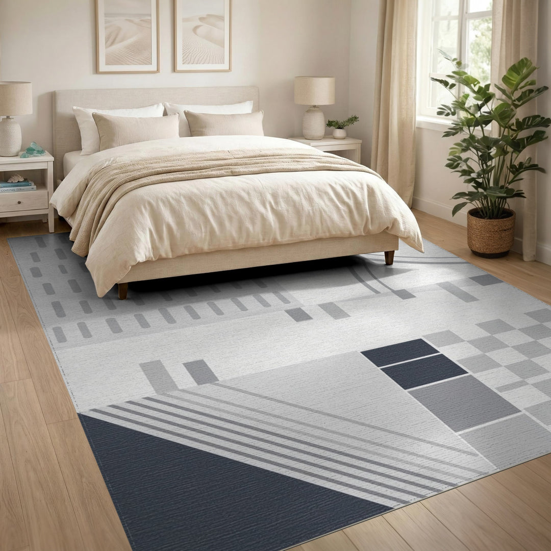 Grey Geometric Modern Area Rug