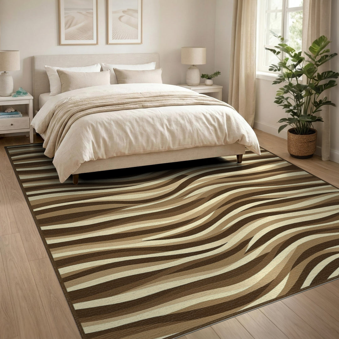Wavy Brown Striped Area Rug