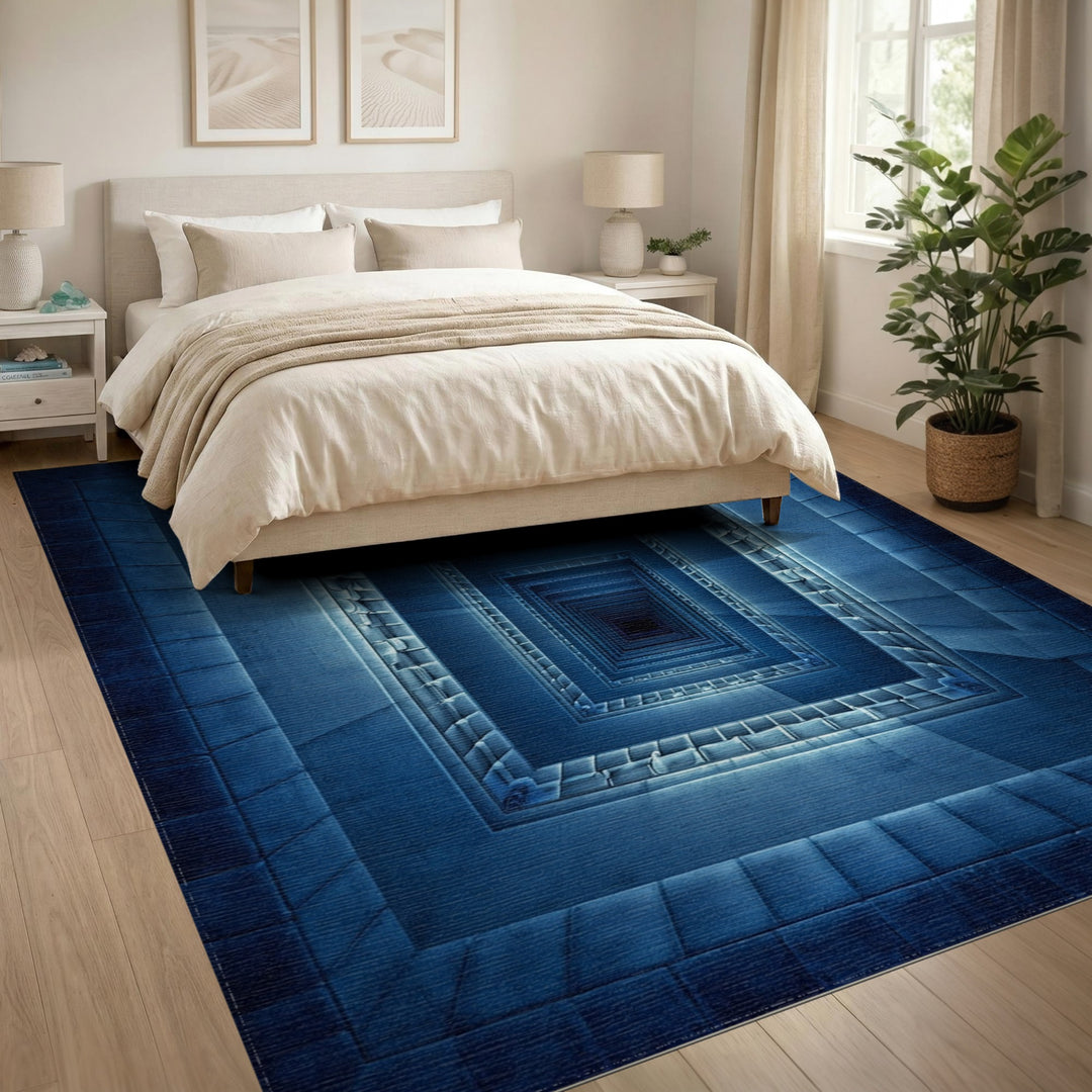Blue Infinite Geometric Tunnel Area Rug