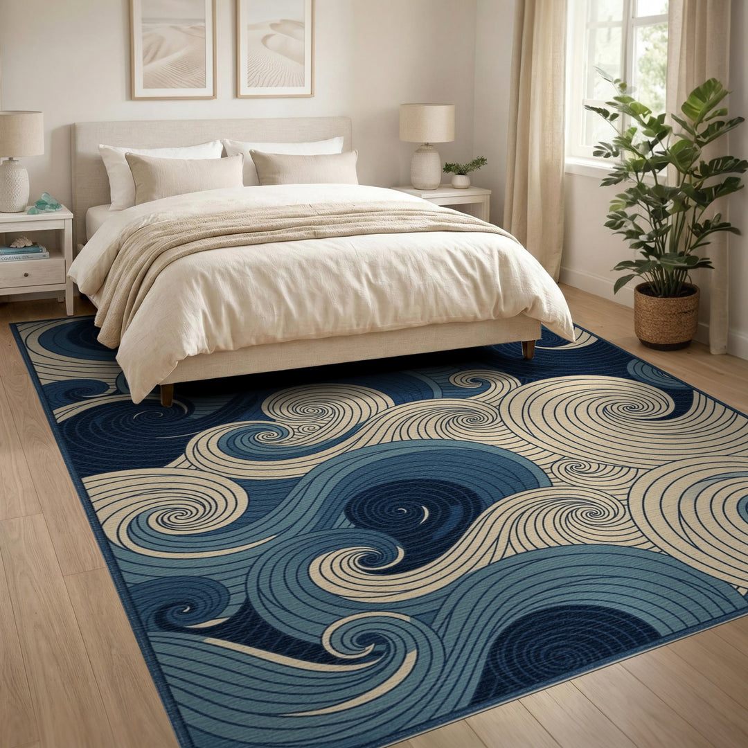 Blue Swirl Abstract Area Rug