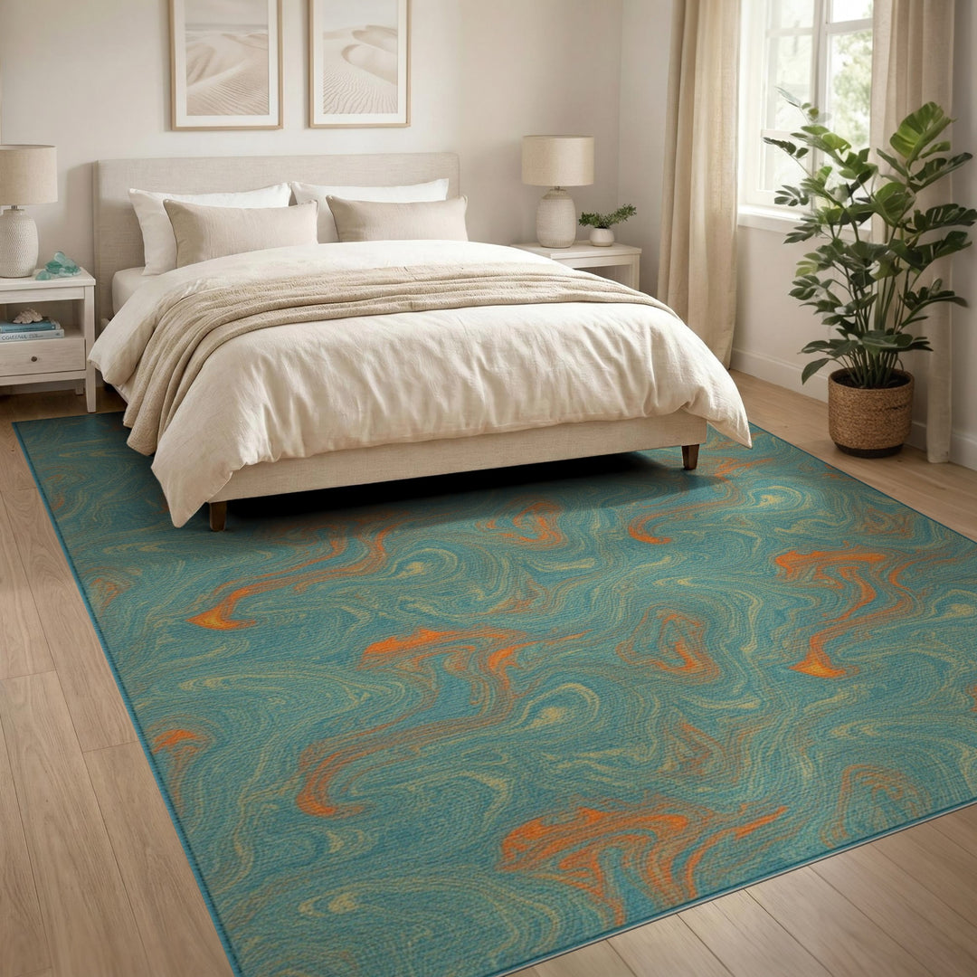 Teal Swirl Abstract Area Rug