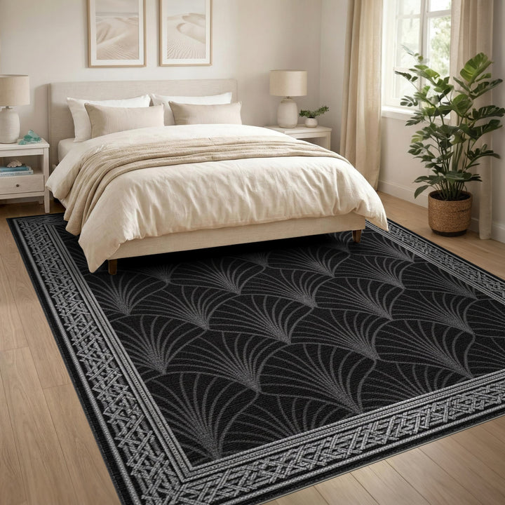 Black White Geometric Fan Area Rug