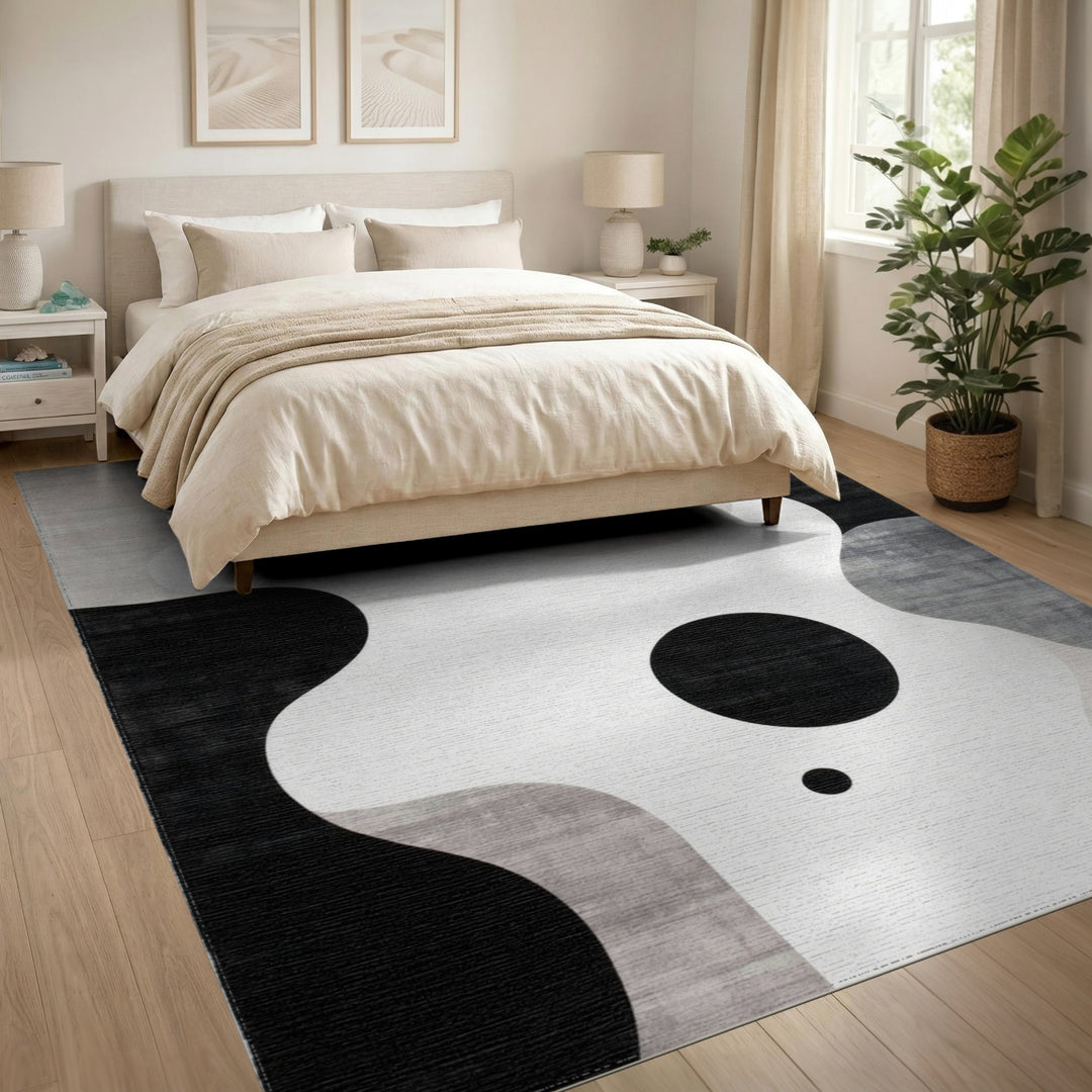 Black White Abstract Wave Area Rug
