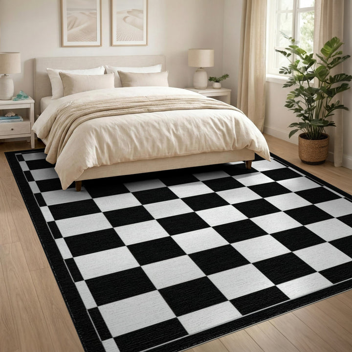 Black White Checkered Geometric Area Rug