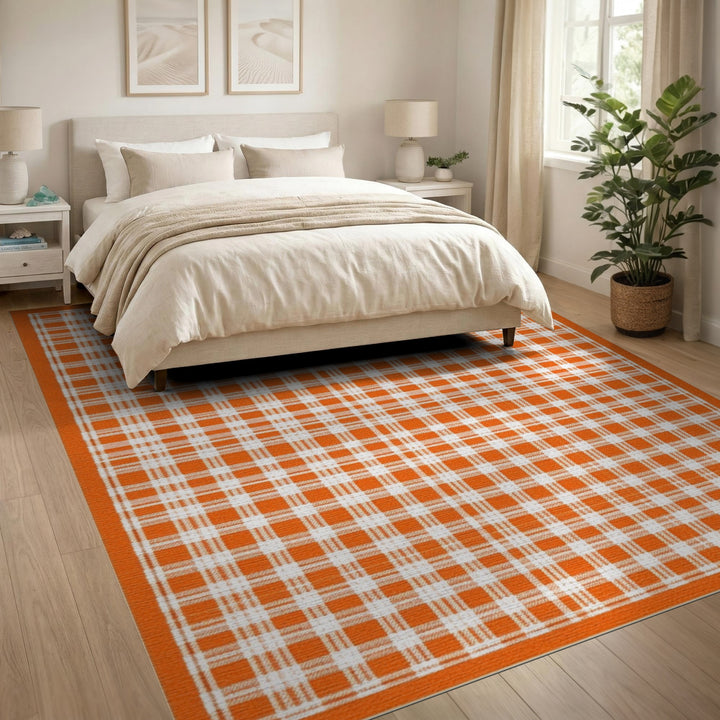 Orange Geometric Modern Orange Checkered Washable Area Rug