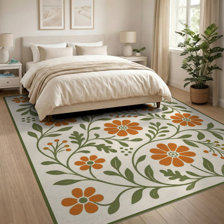 Orange Floral Vintage Area Rug