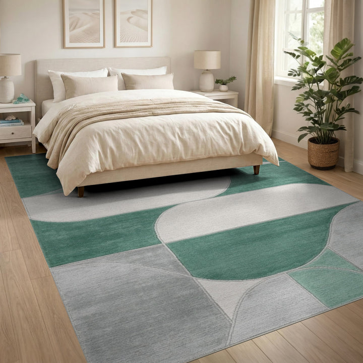 Green Geometric Abstract Area Rug