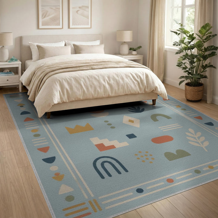 Boho Chic Light Blue Geometric Area Rug
