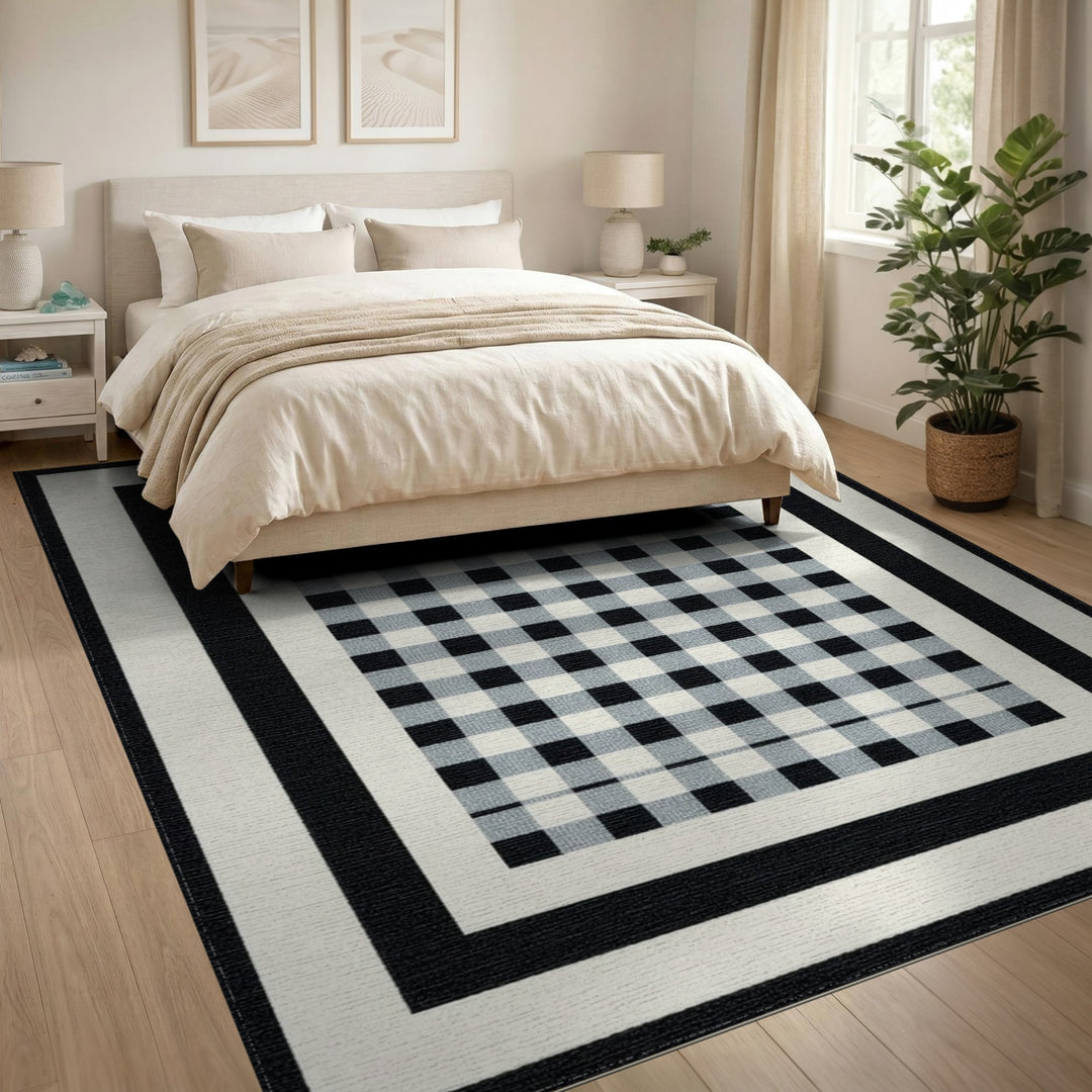 Black and White Black White Buffalo Check Washable Area Rug
