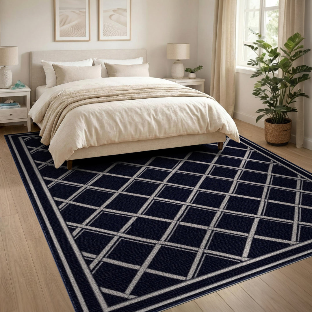 Navy Lattice Geometric Area Rug