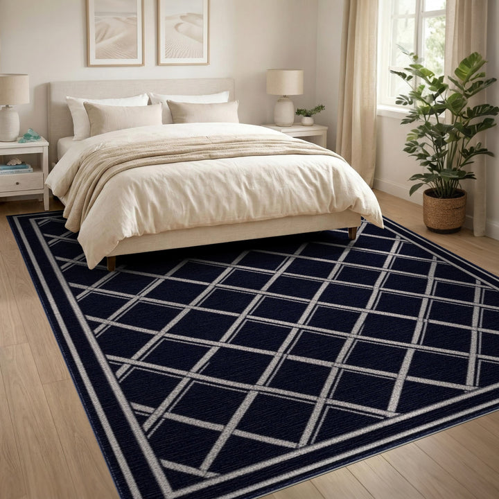 Navy Lattice Geometric Area Rug