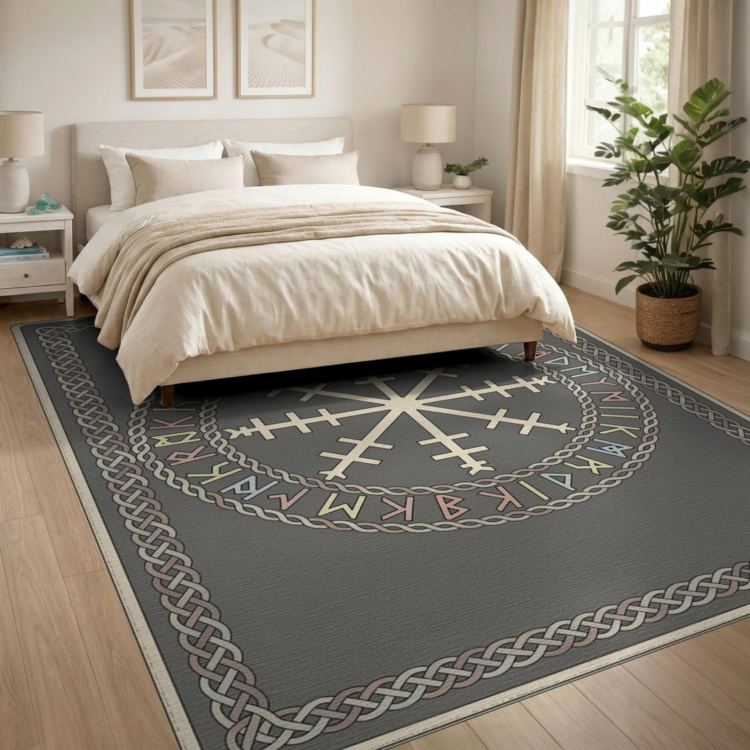 Grey Norse Rune Helm Area Rug