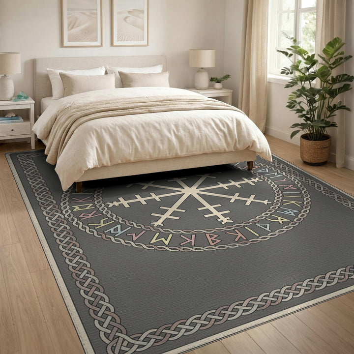 Grey Norse Rune Helm Area Rug