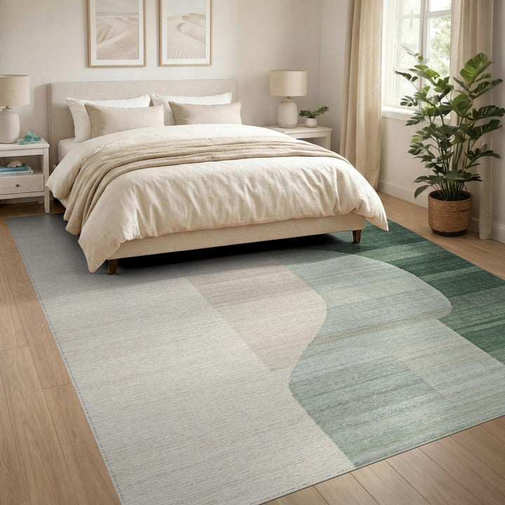 Green Abstract Wave Green Area Rug