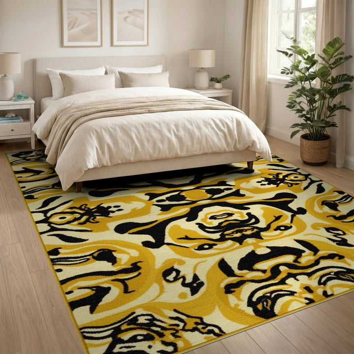 Yellow Black Geometric Abstract Area Rug