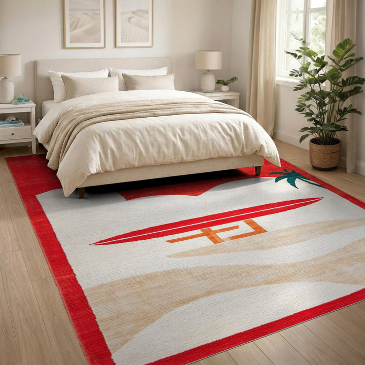 Red Sunset Surfboard Coastal Area Rug