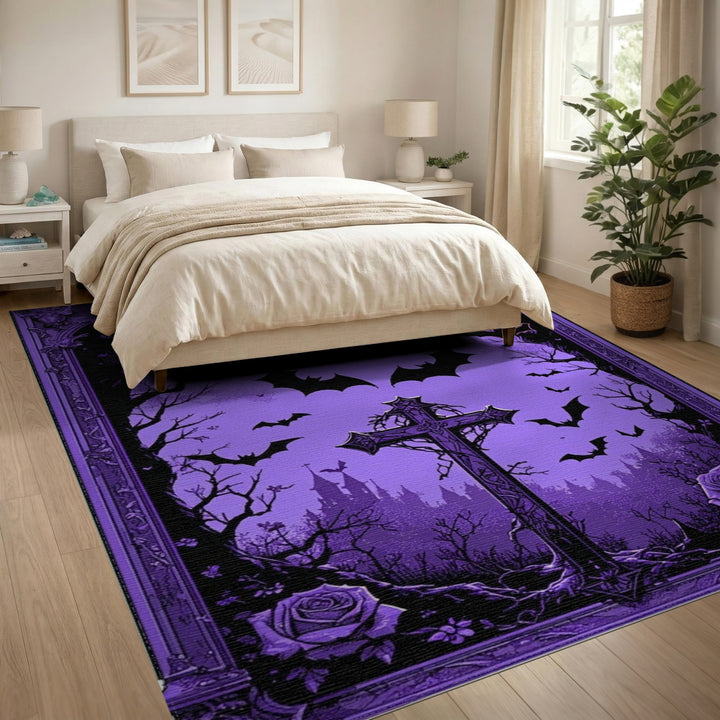 Purple Gothic Moon Cross Area Rug