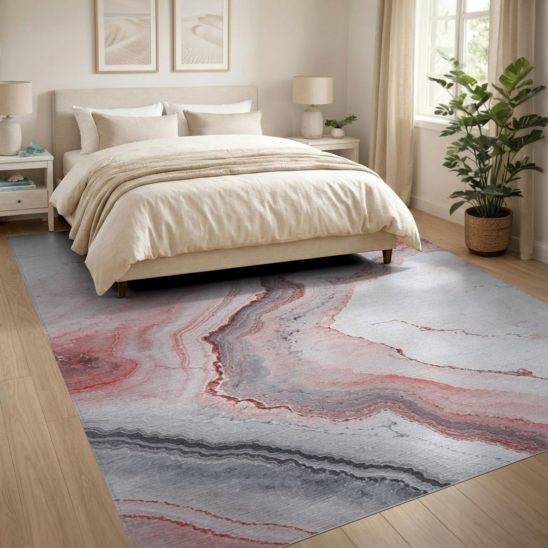 Pink Grey Marble Abstract Area Rug