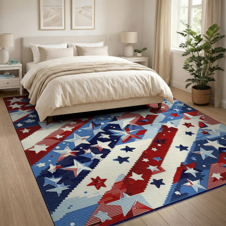 Multi-color and Patterns Distressed Patriotic Stars and Stripes Area Rug