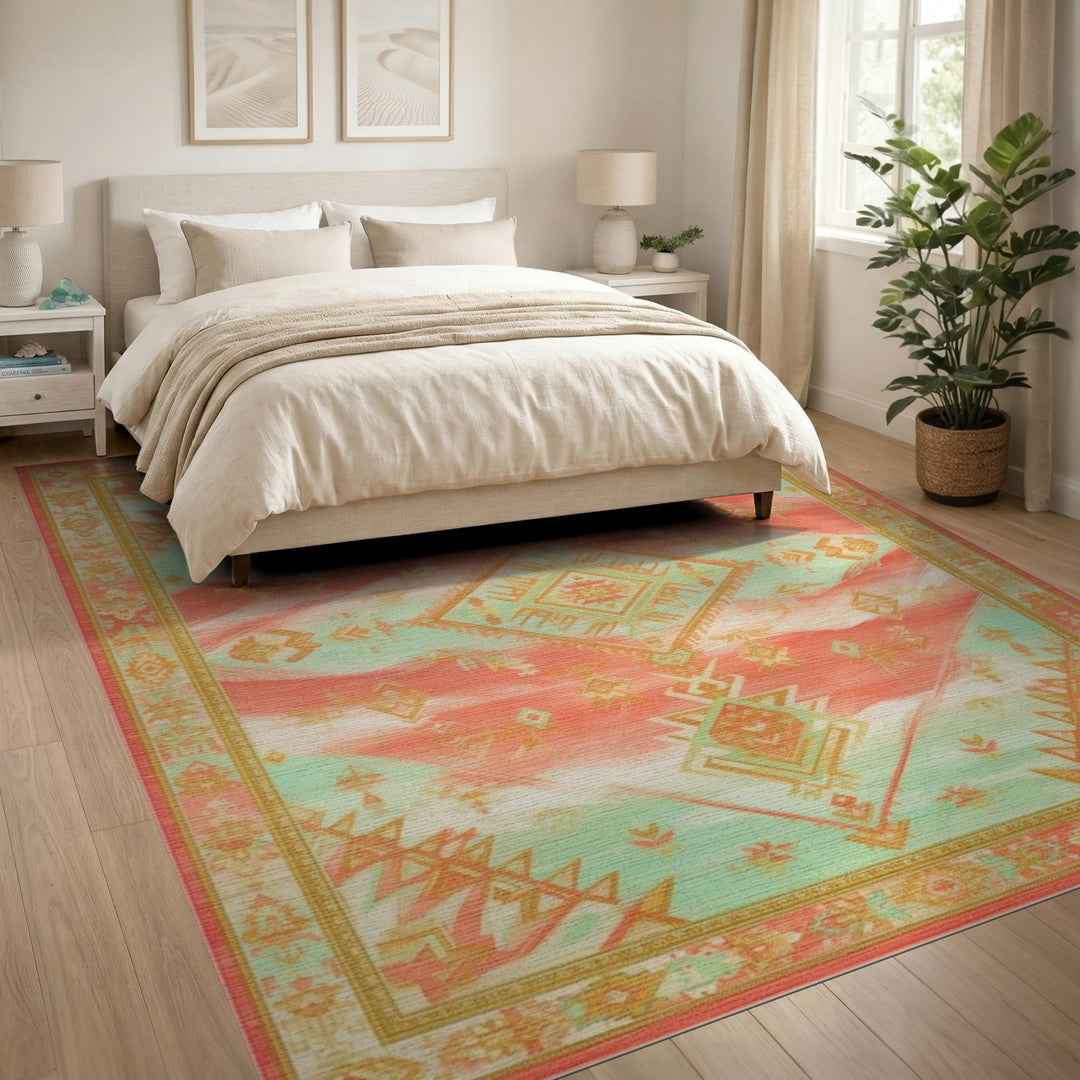 Coral Teal Southwestern Area Rug