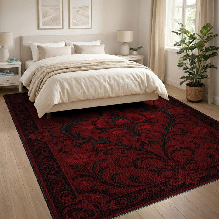 Deep Red Persian Medallion Red Area Rug