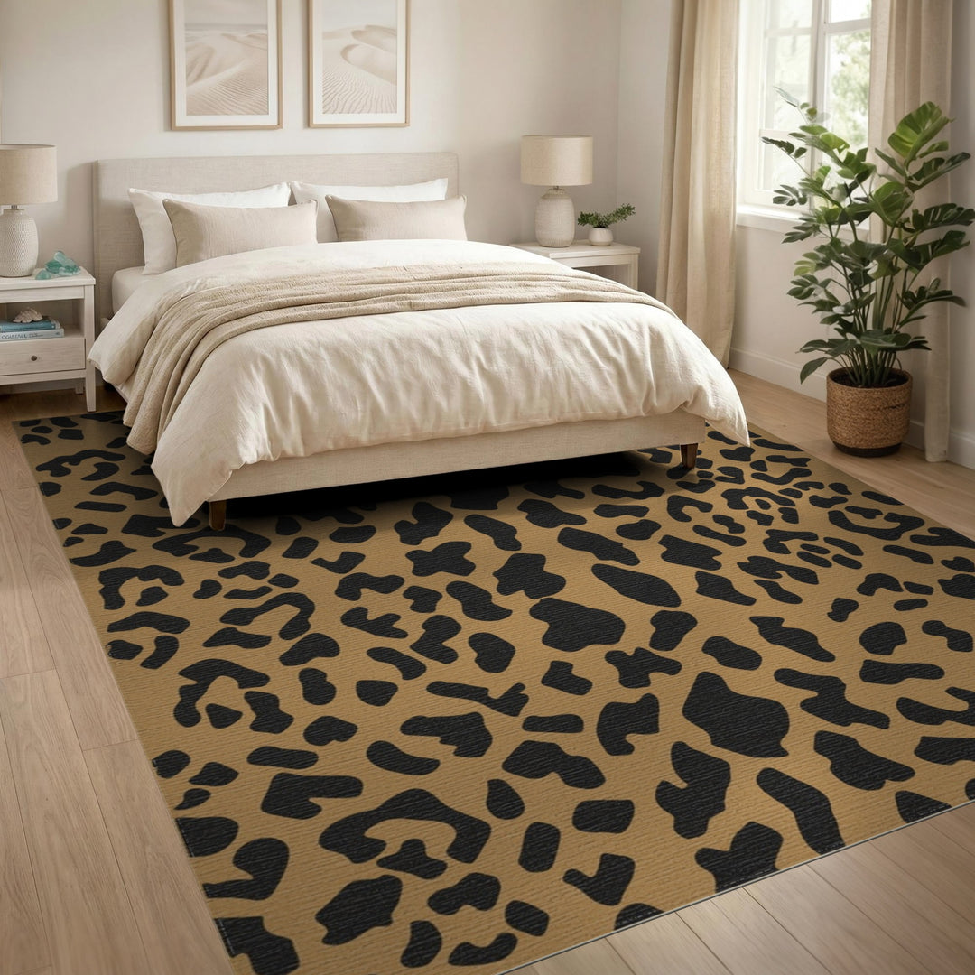 Brown and Tan Brown Leopard Print Washable Area Rug